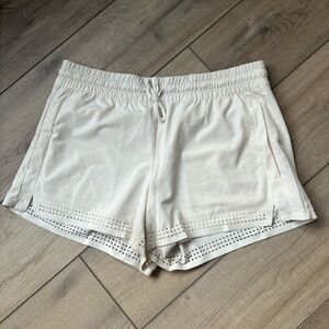 Athleta White Athletic Shorts with Elastic Waistband and Lace Hem